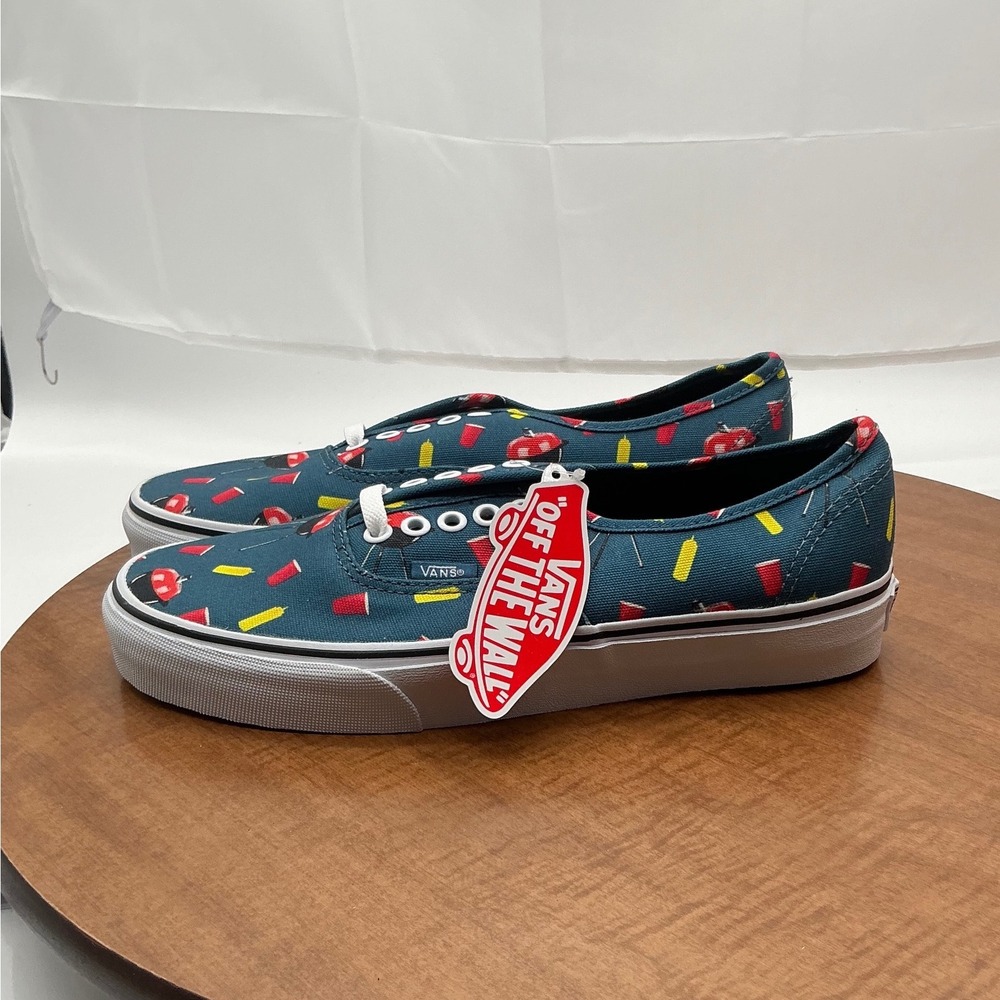 Vans Authentic BBQ Grill Red Cup Teal Canvas Sneakers Mens 8 Womens 9.5 NEW - Picture 2 of 9